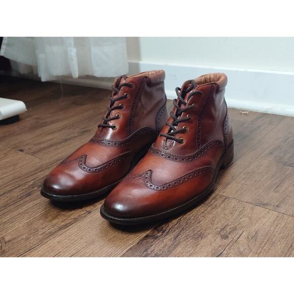 Cole Haan Wingtip Oxford Chukka Burnished Brown Leather Boots Mens Size 10 M - Picture 2 of 14